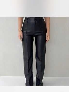 Tailored Black Faux Leather Straight-Leg Pants